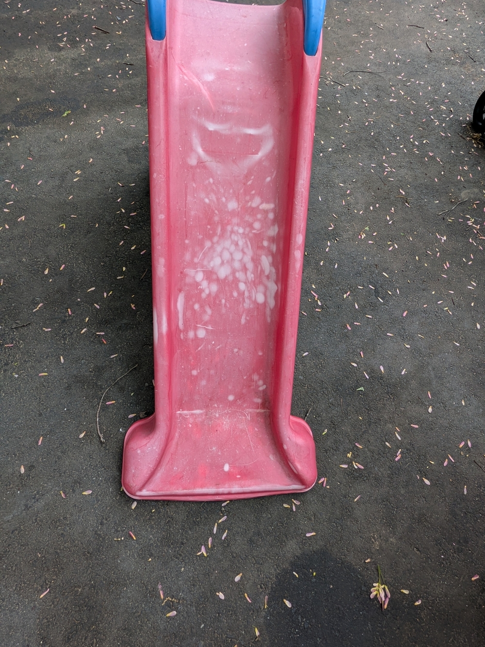 Pink Plastic Kids Slide with Blue Handles